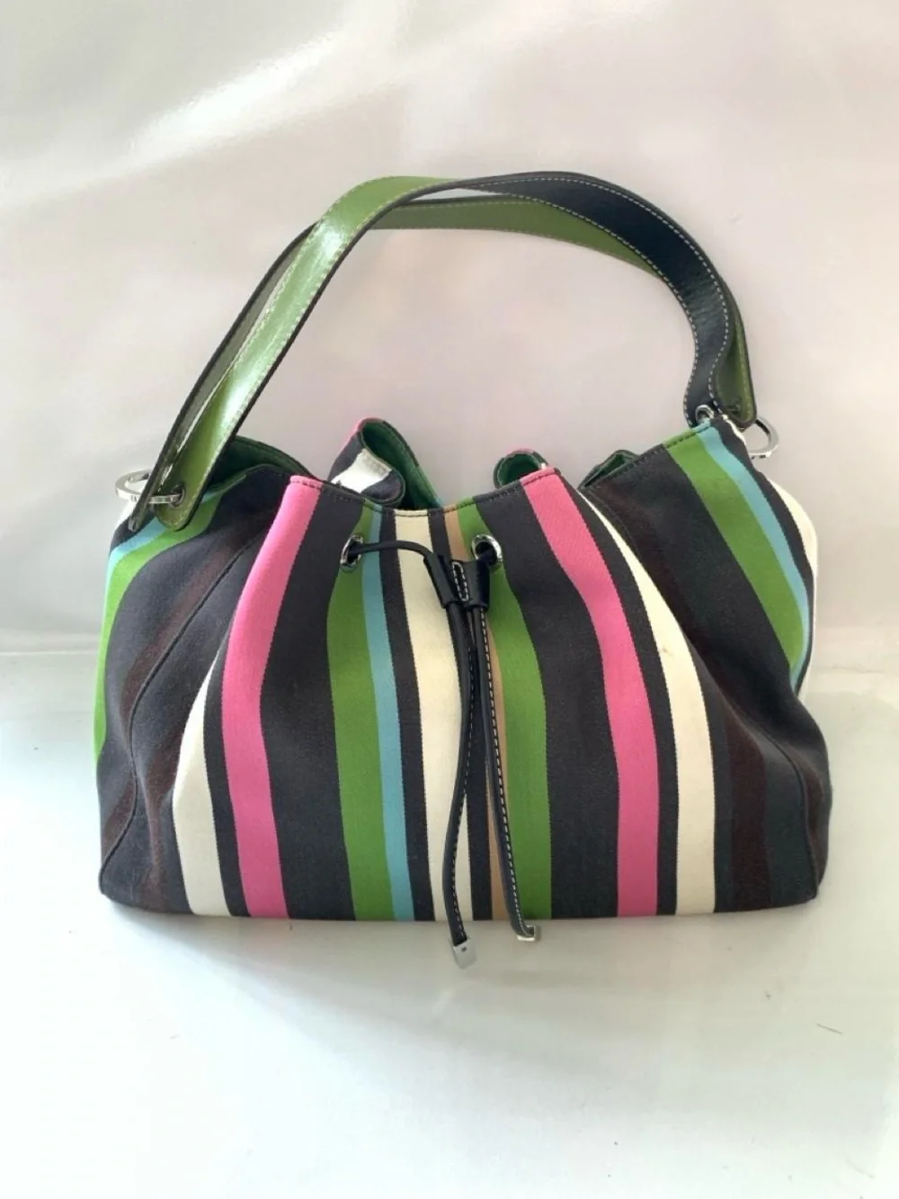 Y2K Kate Spade Marti Small Bucket  Shoulder Bag Multi Stripe Canvas